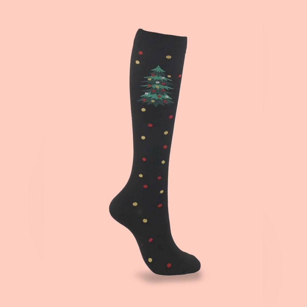 Christmas Tree Polka Dot Compression Knee-High Socks 3x